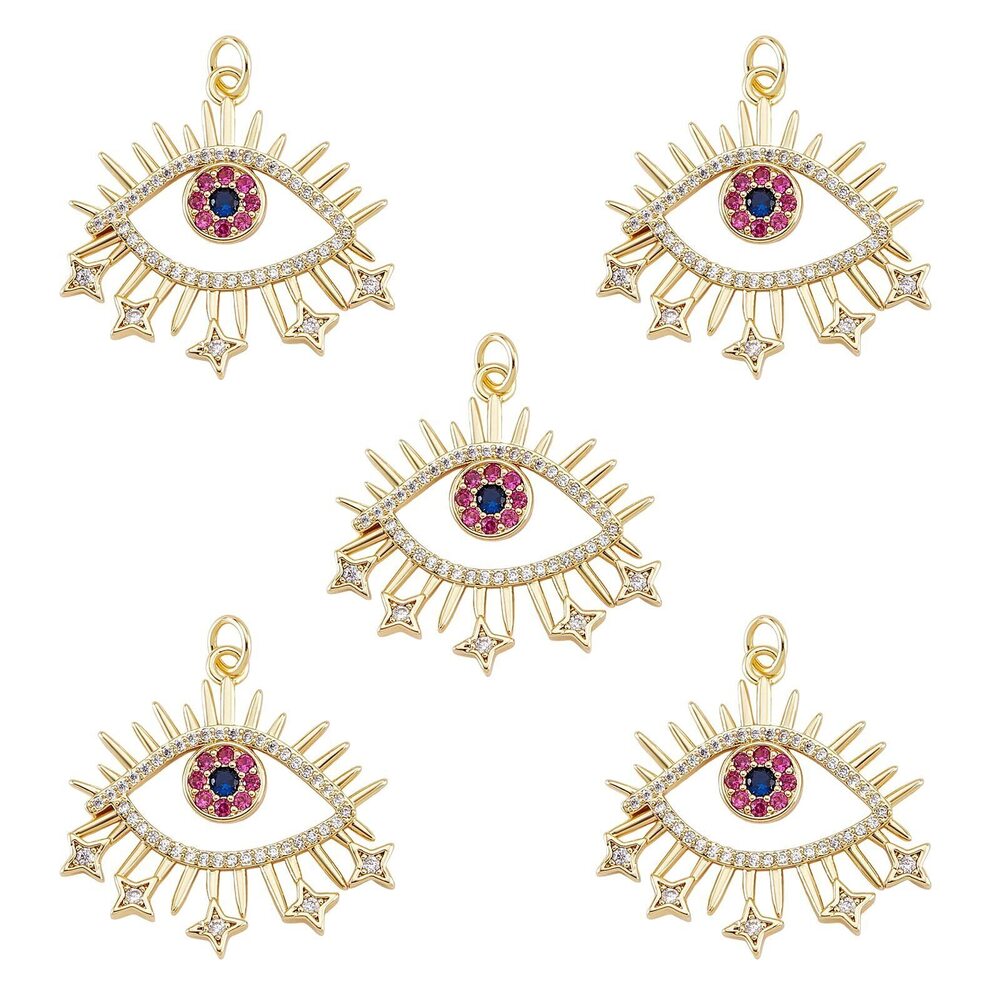 6797 5 Pieces Cubic Zirconia Eye Charm Pendant Eye with Star Charm